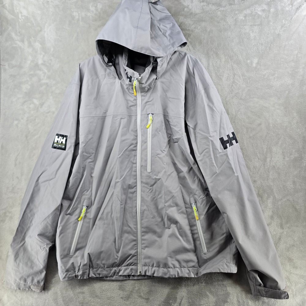 Helly Hansen Rain Jacket Mens XL Grey Helly Tech Protection Hooded Sailing